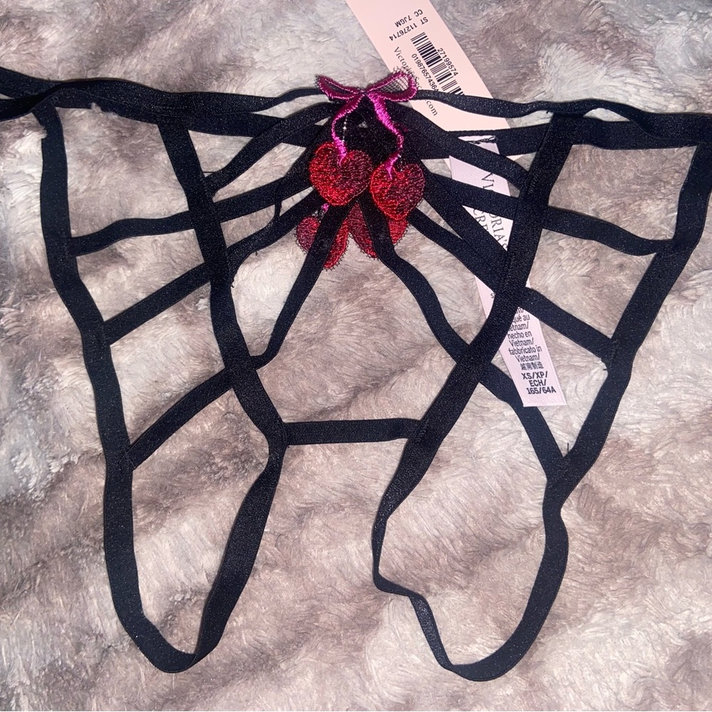 Victoria's Secret Black and Purple Strappy Panty